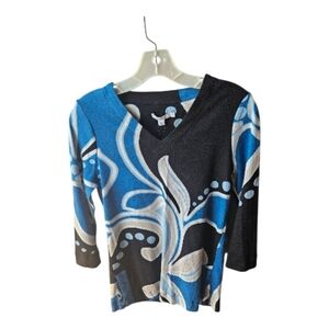 Chico's Pima Cotton Swirl Design Scandi Blue Tunic Top Size 0